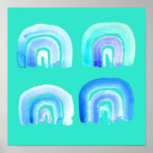 Blue Pastel retro rainbow Poster