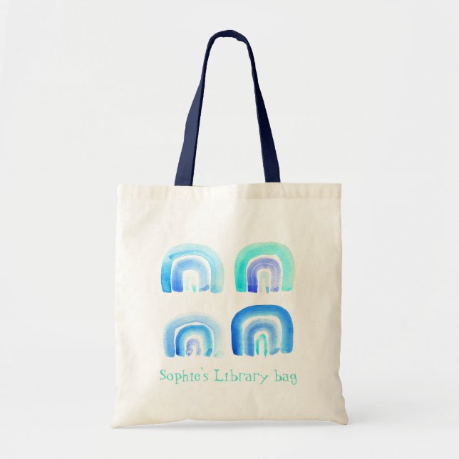 Blue Pastel retro rainbow Tote Bag (Front)