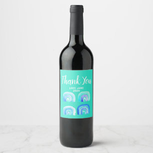 Blue Pastel retro rainbow Wine Label