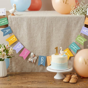 Blue Pastel Silly Goose Photo Happy Birthday Bunting