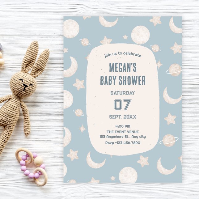 Blue pastel space astronaut baby shower invitation (Creator Uploaded)