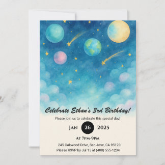 Blue Pastel Space Sky Birthday Invitation