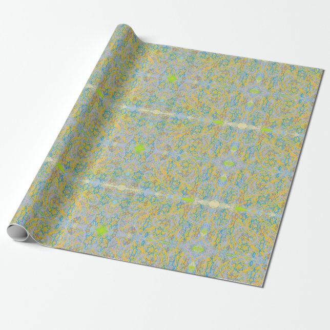 blue pastel stars abstract art mirror pattern wrapping paper (Unrolled)