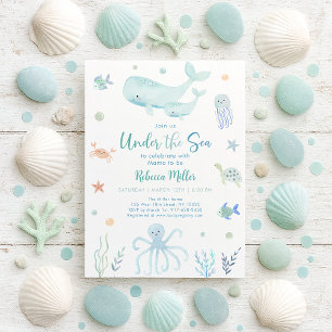 Blue Pastel Under the Sea Baby Shower Invitation