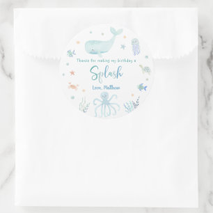 Blue Pastel Under the Sea Birthday Thank You Classic Round Sticker