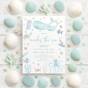 Blue Pastel Under the Sea Boy Baby Shower Invitation