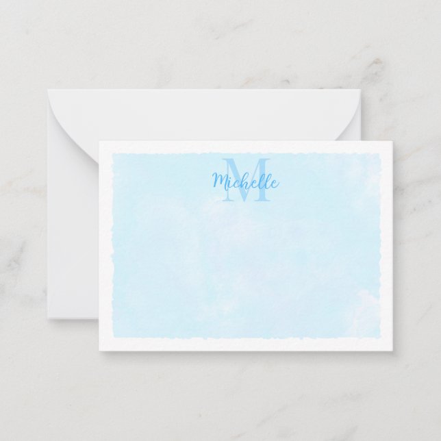 Blue Pastel Watercolor All Occasion Monogram Card (Front)
