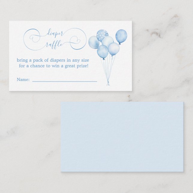 Blue Pastel Watercolor Balloons Diaper Raffle Enclosure Card (Front/Back)
