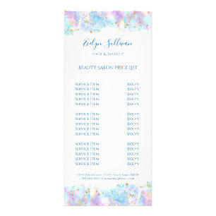 blue pastel watercolor glitter price list rack card