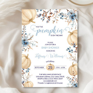 Blue Pastel Watercolor Pumpkin fall wild flowers Invitation