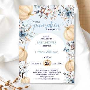 Blue Pastel Watercolor Pumpkin fall wild flowers Invitation