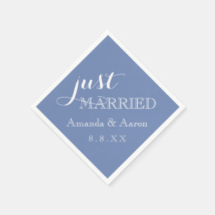Blue Pastel White Simple Classic Just Married Napkin