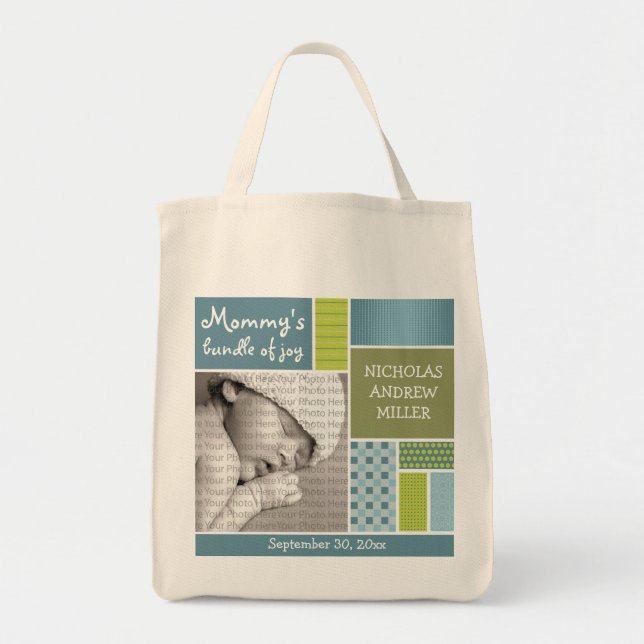 Blue Patchwork Custom Photo Diaper/Mummy Bag (Front)