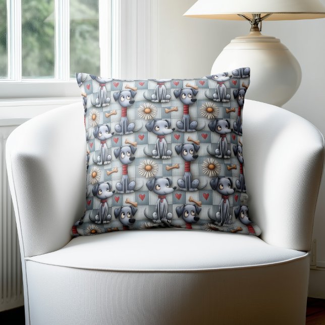 Blue Patchwork Dog Pattern Cushion (Creator Uploaded)