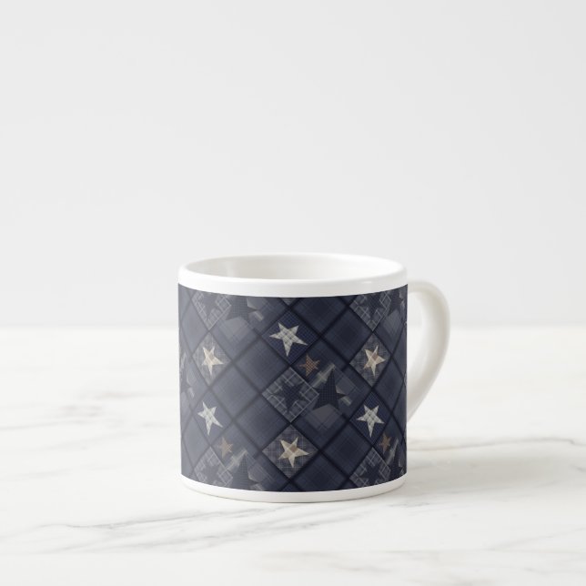 Blue patchwork espresso cup (Front Right)