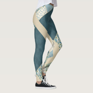 Blue Patchwork Leggings Yoga Pants