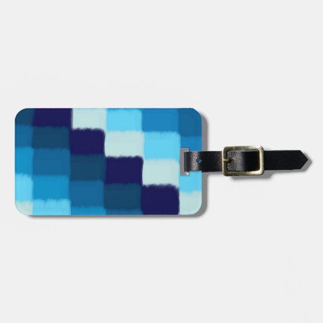 Blue Patchwork Luggage Tag (Front Horizontal)