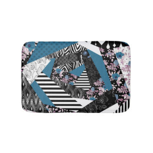 Blue patchwork, popular, patchwork, folk, rustic,  bath mat