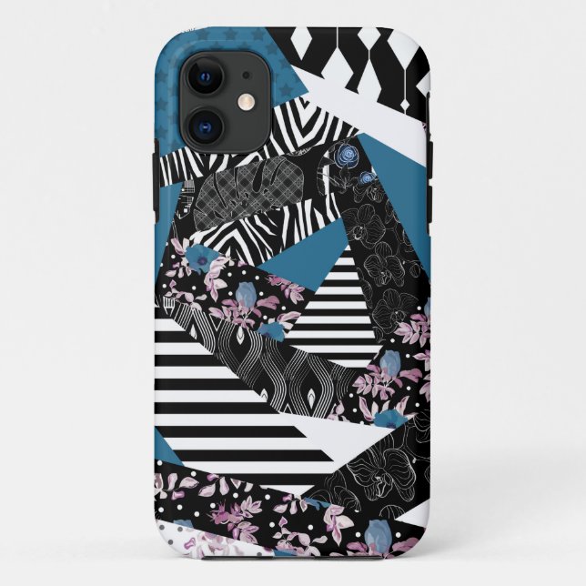 Blue patchwork, popular, patchwork, folk, rustic,  Case-Mate iPhone case (Back)