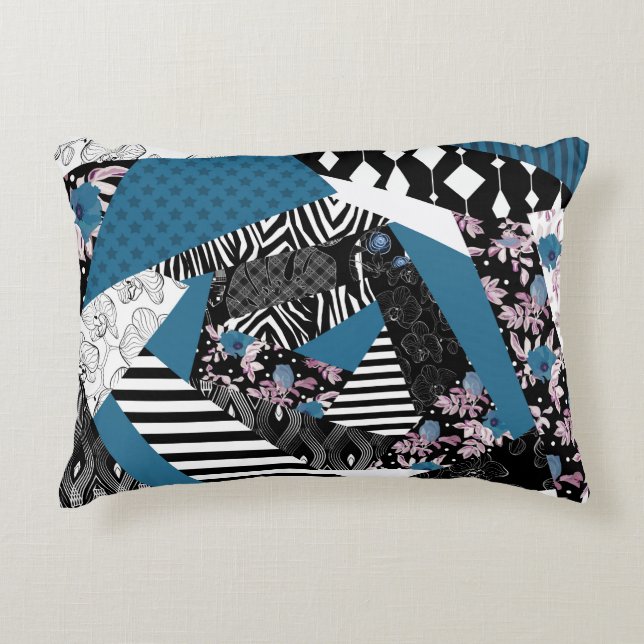 Blue patchwork, popular, patchwork, folk, rustic,  decorative cushion (Front)