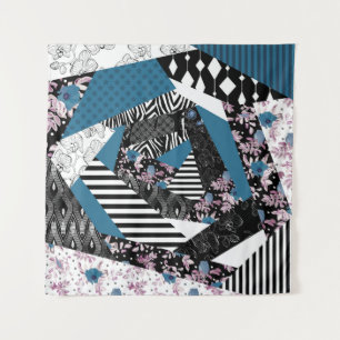 Blue patchwork, popular, patchwork, folk, rustic,  tapestry