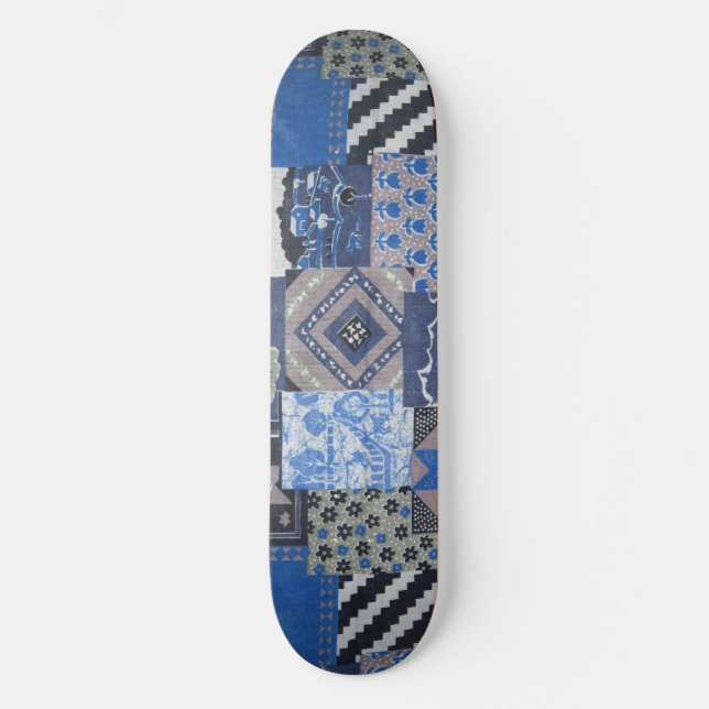 Blue Patchwork Skateboard Deck (Front)