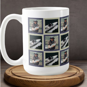 Blue Patchwork Two Photo Squares Pattern Coffee Mug