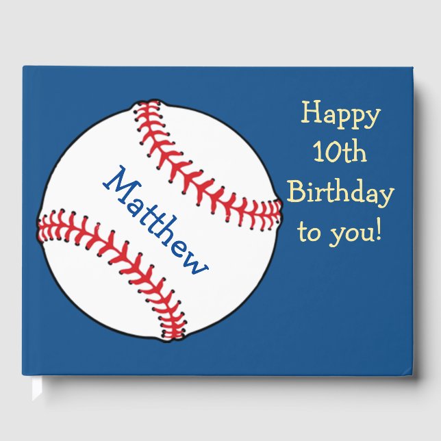 Blue Patriotic Baseball Birthday Sports Guest Book (Front)