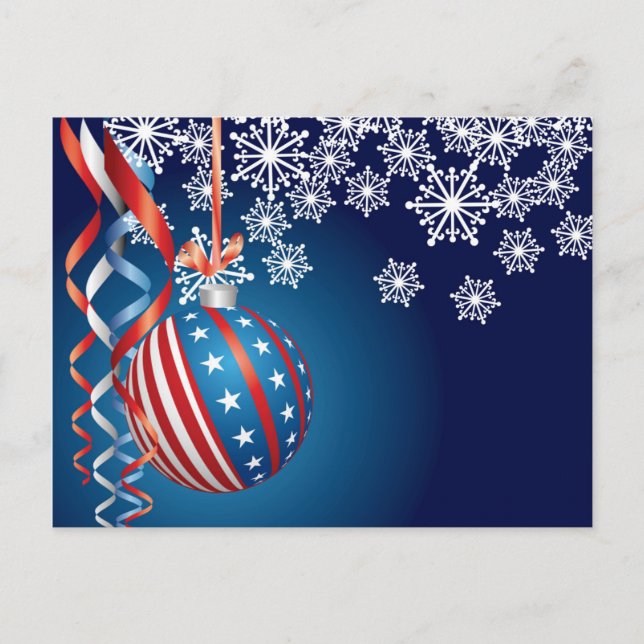 Blue Patriotic Christmas Holiday Postcard (Front)