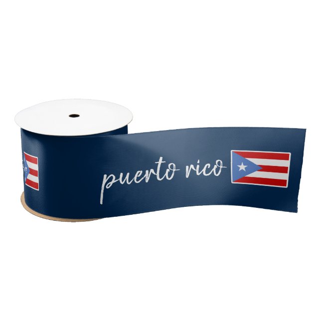 Blue Patriotic Ribbon with Puerto Rican Flag Satin Ribbon (Spool)