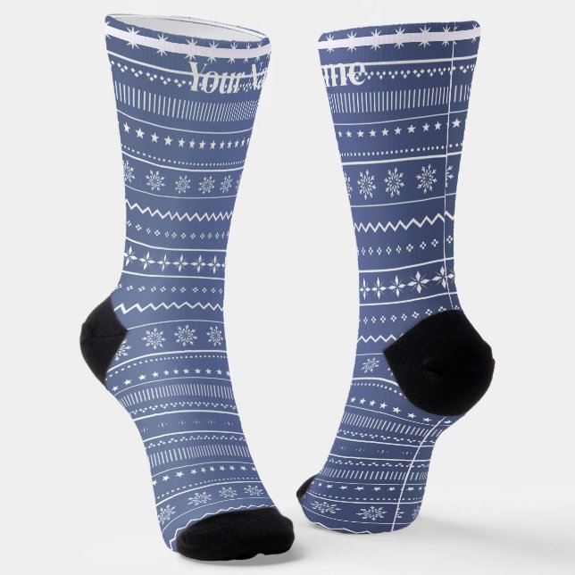Blue patten | Custom Name Socks (Angled)