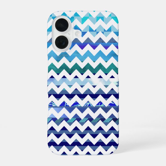 Blue pattern chevron stripes iPhone 16 case (Back)