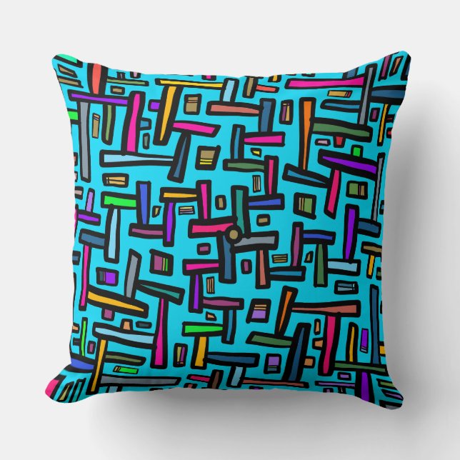 Blue pattern doodle cushion (Front)