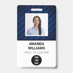 Blue Pattern Employee QR Code Barcode Name Badge ID Badge