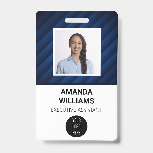 Blue Pattern Employee QR Code Barcode Name Badge ID Badge (Front)