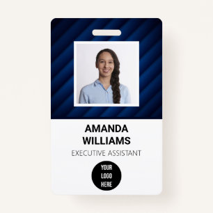 Blue Pattern Employee QR Code Barcode Name Badge ID Badge