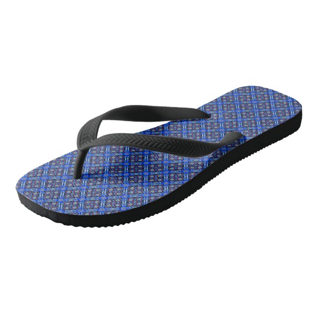 Blue pattern flip flops (Angled)