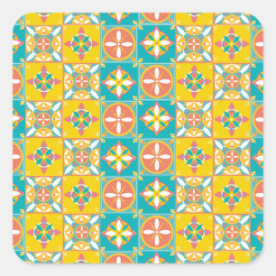 Blue pattern in cheerful colors square sticker