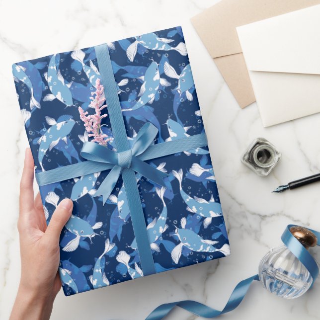 Blue Pattern - Koi Fish Wrapping Paper (Gifting)