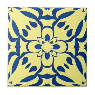 Blue pattern on yellow background tile