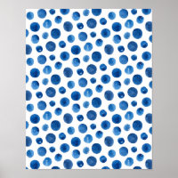 Blue pattern print. Watercolor navy polka dots