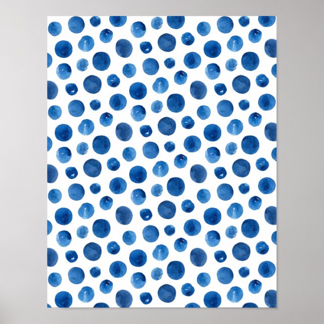 Blue pattern print. Watercolor navy polka dots Poster (Front)