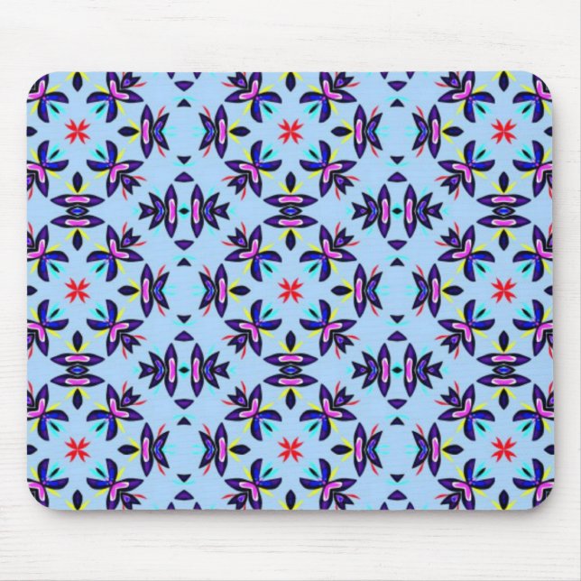 Blue Pattern Retro Art Mouse Mat (Front)
