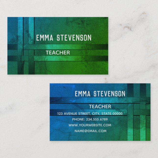 Blue, pattern, ribbon business card (Front/Back)