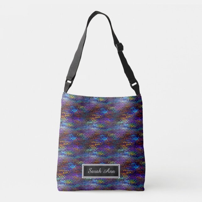 Blue Pattern with Chalkboard Name Crossbody Bag (Back)