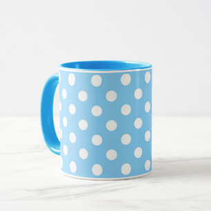 blue pattern with white polka dots mug