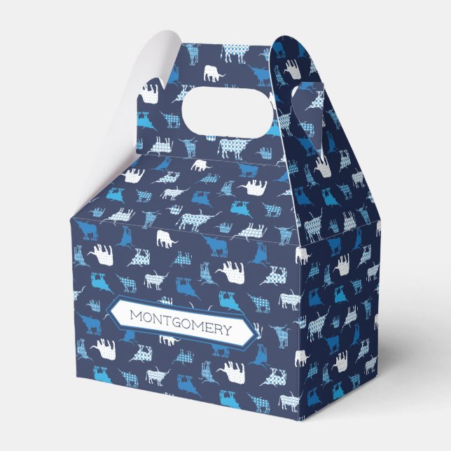Blue Patterned Longhorns Pattern Favour Box (Front Side)