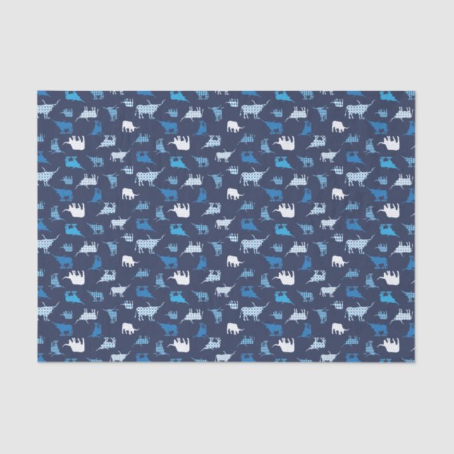 Blue Patterned Longhorns Pattern Tissue Paper (Front)
