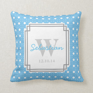 Blue Patterned Personalised Baby Boy Throw Pillow