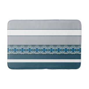 Blue Patterned With Grey Accents Bath Mat